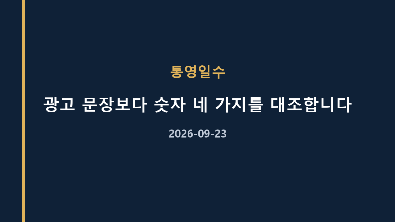 통영일수 광고 문장보다 숫자 네 가지를 대조합니다